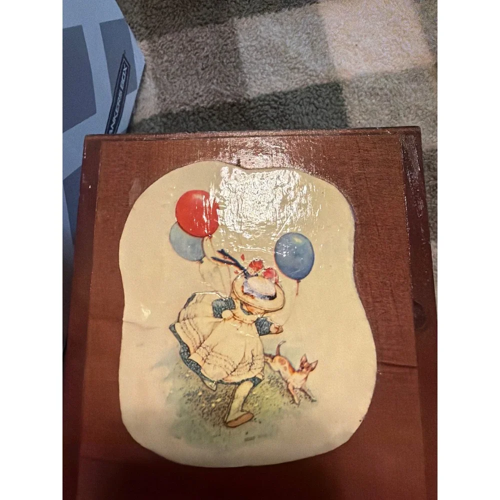 Vintage Wooden Decoupage Tissue Box Cover Children Americana Rustic Decor